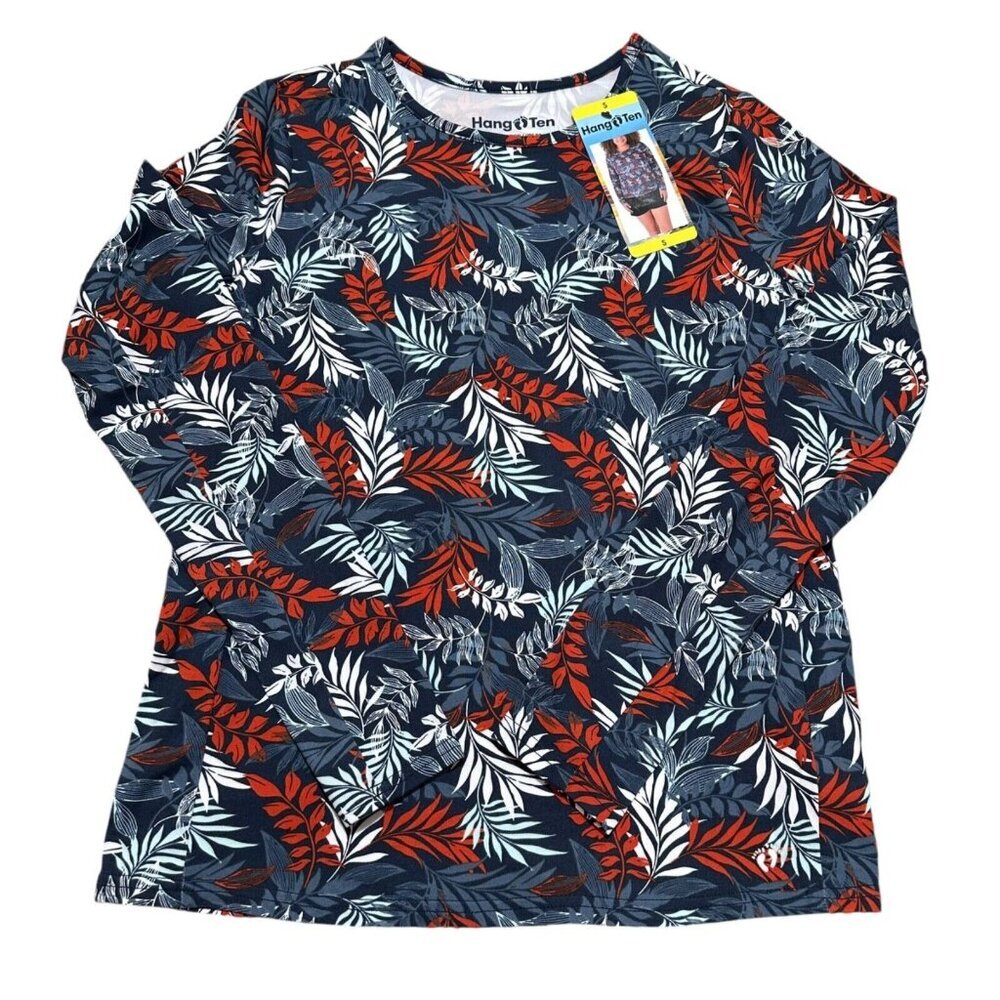 Hang Ten Women‎ Size S Navy Print Long Sleeve Top Sun Tee UPF 50+ Protection NWT